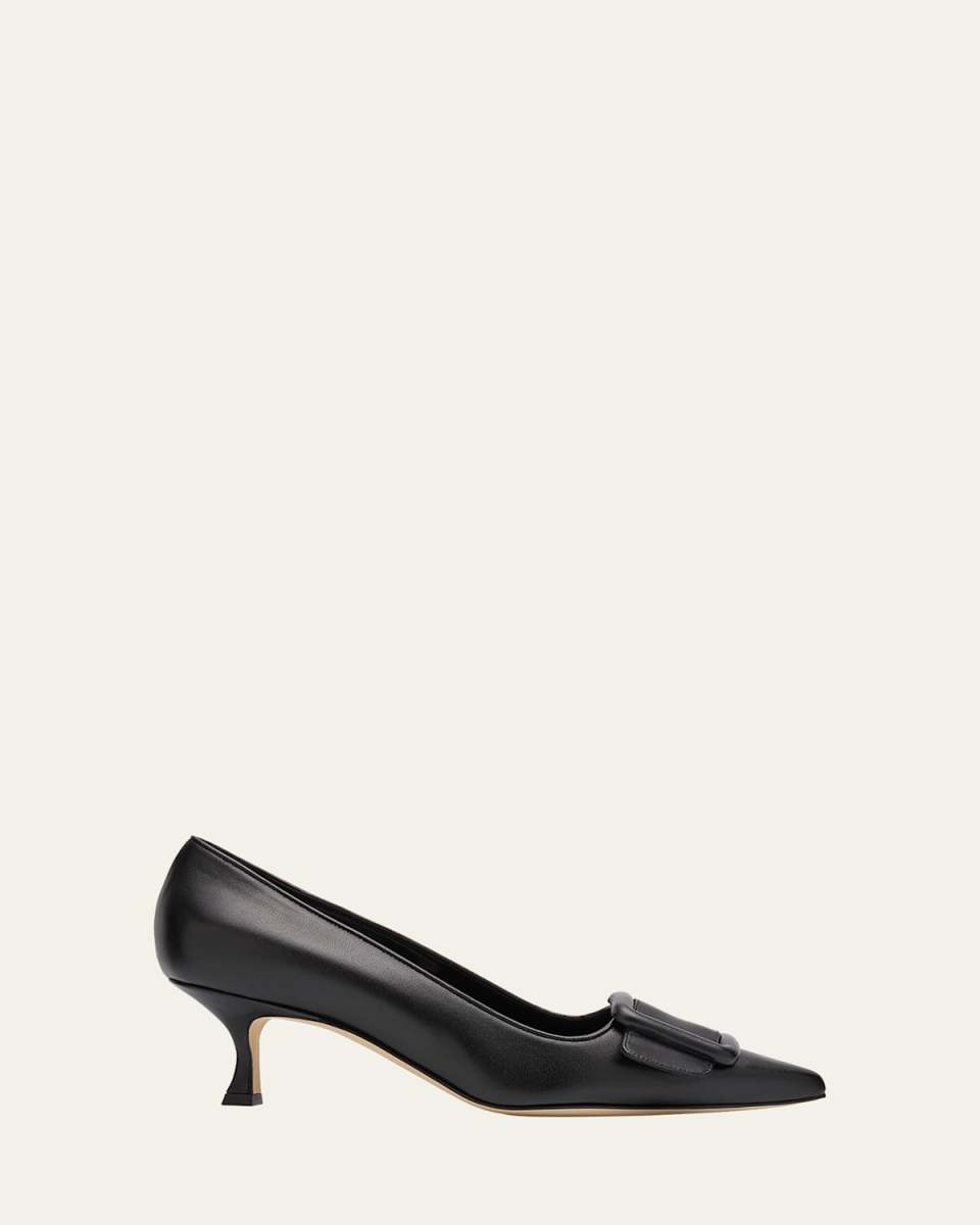 Maysale Leather Buckle Kitten Pumps